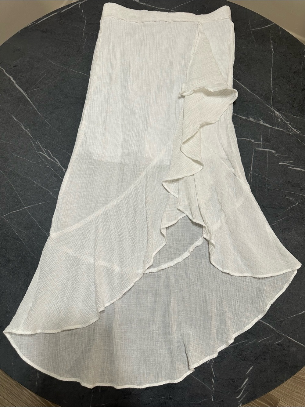 Bwear White High-Low Ruffle Wrap Skirt